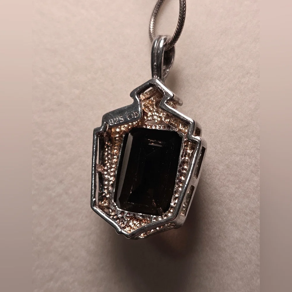 Smokey Quartz Pendant on Silver Snake Chain - Picture 3 of 4